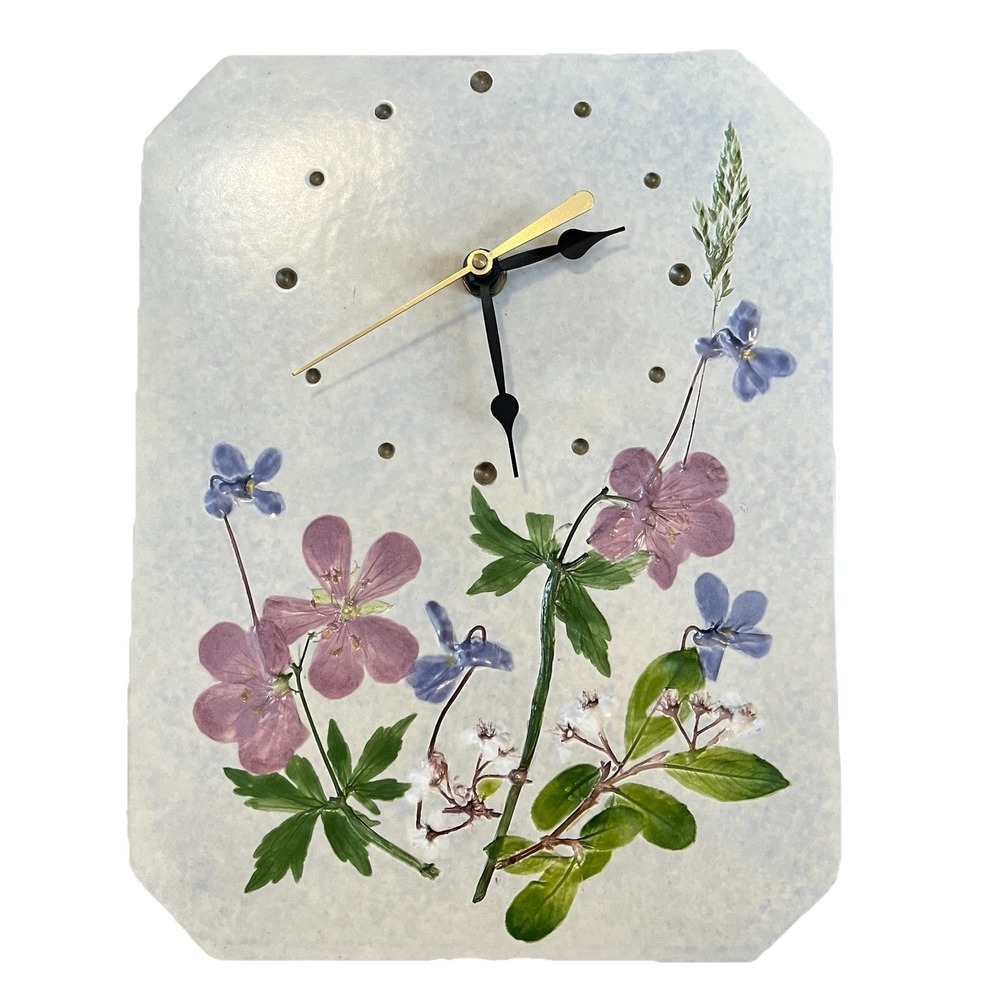 Salt Marsh Pottery Floral Wall Clock Studio Art VTG Hand Painted Glazed Decor